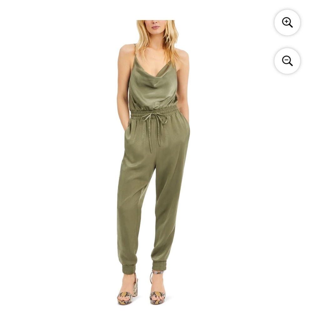 Bar III Green Ankle Jumpsuit with Cowl Neck